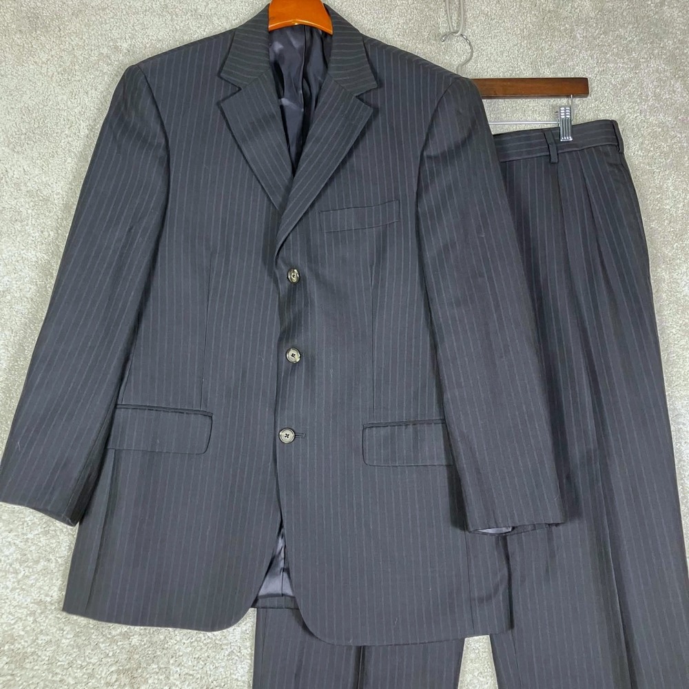 Nordstrom Suit Set Mens 41R 33W Navy Pinstripe Wool Smartcare 3 Button Blazer